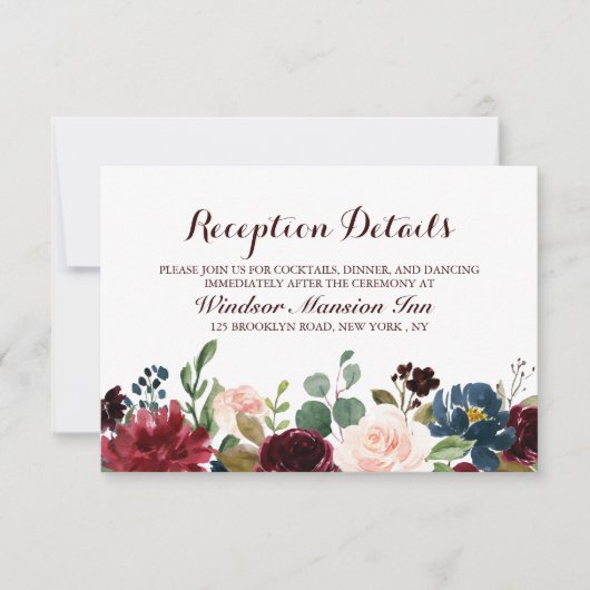 Invitation Burgundy Red Navy Floral Rustic Boho Réception (Devant)