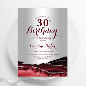 Invitation Burgundy Red Silver Agate 30e fête d'anniversaire