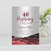 Invitation Burgundy Red Silver Agate 40e fête d'anniversaire (Debout devant)