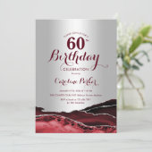 Invitation Burgundy Red Silver Agate 60e fête d'anniversaire (Debout devant)