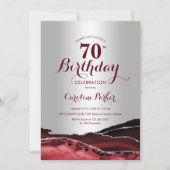 Invitation Burgundy Red Silver Agate 70e fête d'anniversaire (Devant)