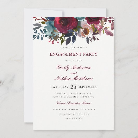 Invitation Burgundy Red Watercolor Mariage (Devant)
