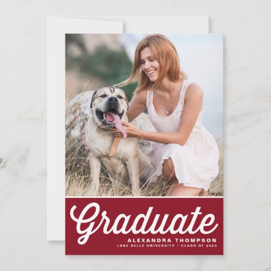 Invitation Burgundy Retro Bold Typographie Photo Graduation (Devant)