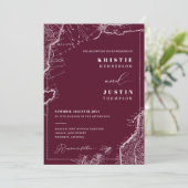 Invitation Burgundy Retro Voyage QR Code Mariage photo (Debout devant)