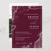 Invitation Burgundy Retro Voyage QR Code Mariage photo (Devant / Derrière)