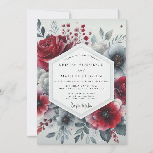 Invitation Burgundy Romantic Bloom Wedding (Devant)