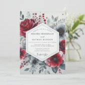Invitation Burgundy Romantic Bloom Wedding (Debout devant)