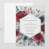 Invitation Burgundy Romantic Bloom Wedding (Devant / Derrière)