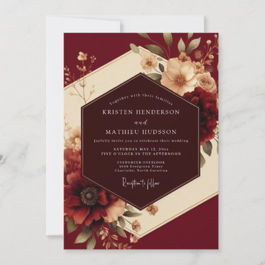 Invitation Burgundy Romantic Flora Wedding (Devant)