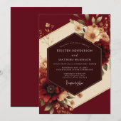 Invitation Burgundy Romantic Flora Wedding (Devant / Derrière)