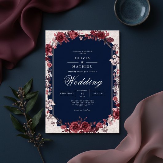 Invitation Burgundy Rose Arch Floral Wedding