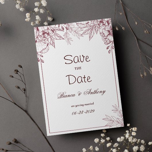 Invitation Burgundy rose blanc simple floral Enregistrer la d