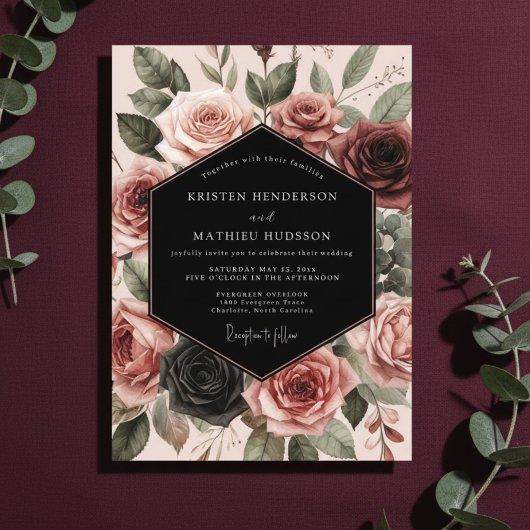 Invitation Burgundy Rose Bloom Wedding