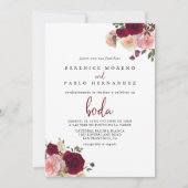 Invitation Burgundy Rose Blush Floral Mariage (Devant)
