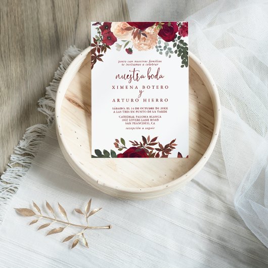 Invitation Burgundy rose Blush Floral Nuestra Boda Mariage