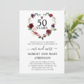 Invitation Burgundy Rose Floral 50e Anniversaire de Mariage I (Debout devant)