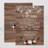 Invitation Burgundy Rose Floral Antlers I DO BBQ Fiançailles (Devant / Derrière)