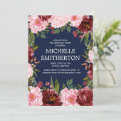 Invitation Burgundy Rose Floral Navy Bleu 75e anniversaire (Debout devant)