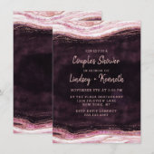 Invitation Burgundy & Rose Gold Geode Wedding shower Couple (Devant / Derrière)