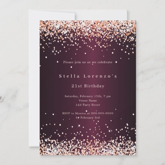Invitation Burgundy rose or luxe anniversaire (Devant)