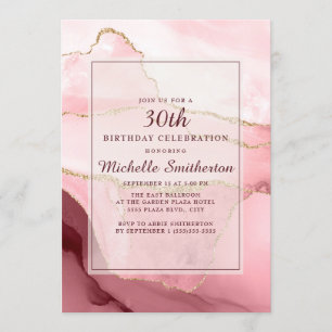 Invitation Burgundy Rose Or Marbre Agate 30e Anniversaire