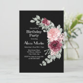 Invitation Burgundy Rose rose élégant Flora fête d'anniversai (Debout devant)