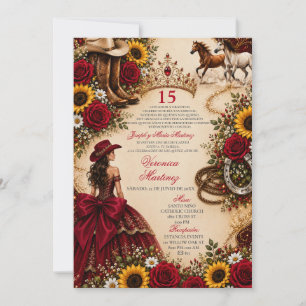 Invitation Burgundy Rose rouge du soleil Quinceañera occident
