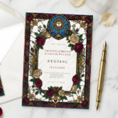 Invitation Burgundy Rose Stained Glass Catholic Wedding