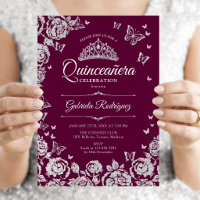 Burgundy Roses Argent Papillons Quinceanera