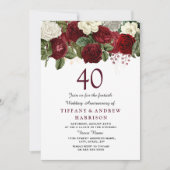 Invitation Burgundy Roses blanches rouges pour les 40 ans de (Devant)