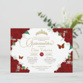 Invitation Burgundy Roses Rouges Florales Papillon Quinceaner (Debout devant)