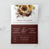 Invitation Burgundy Roses Sunflowers QR Code Wedding (Intérieur)