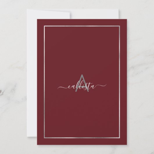 Invitation Burgundy Rouge Argent Confetti Bordure Sweet 16 (Dos)