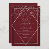 Invitation Burgundy Rouge Argent Confetti Bordure Sweet 16 (Devant / Derrière)