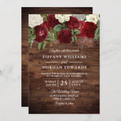 Invitation Burgundy Rouge Blanc Rose Rustique Mariage Invitat (Devant / Derrière)