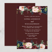 Invitation Burgundy Rouge, Blush & Navy Elegant Mariage de au (Devant / Derrière)
