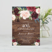 Invitation Burgundy Rouge Blush Rustique 40e Anniversaire de  (Debout devant)