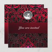 Invitation BURGUNDY ROUGE DAMASK GEM PIERRE MONOGRAMME blanch (Devant / Derrière)