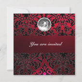 Invitation BURGUNDY ROUGE DAMASK GEM PIERRE MONOGRAMME blanch (Devant)