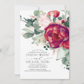 Invitation Burgundy Rouge et Blush Rose Flora (Devant)