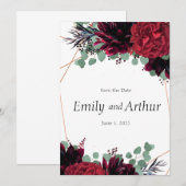 Invitation Burgundy rouge et bronze set 9 Enregistrer la date (Devant / Derrière)