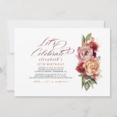 Invitation Burgundy Rouge et Orange Floral Chute Son Annivers (Devant)
