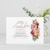 Invitation Burgundy Rouge et Orange Floral Chute Son Annivers (Debout devant)