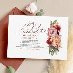 Invitation Burgundy Rouge et Orange Floral Chute Son Annivers<br><div class="desc">Elégantes invitations pour l'anniversaire d'automne. Ces invitations festives d'anniversaire pour adultes avec du rouge bordeaux,  un rose poussiéreux,  des fleurs d'orange brûlé,  et des mots de script calligraphique marsala audacieux - Fêtons notre fête.</div>