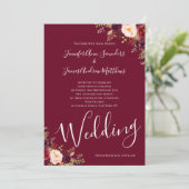 Invitation Burgundy Rouge Floral Aquarelle Mariage rustique (Debout devant)