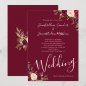 Invitation Burgundy Rouge Floral Aquarelle Mariage rustique (Devant / Derrière)
