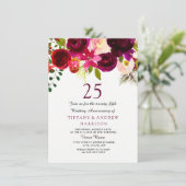 Invitation Burgundy Rouge Floral Boho 25e Anniversaire de Mar (Debout devant)