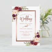 Invitation Burgundy Rouge Floral Rose or Mariage RSVP (Debout devant)