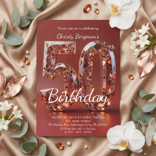 Invitation Burgundy Rouge Glamour Diamant 50e Anniversaire