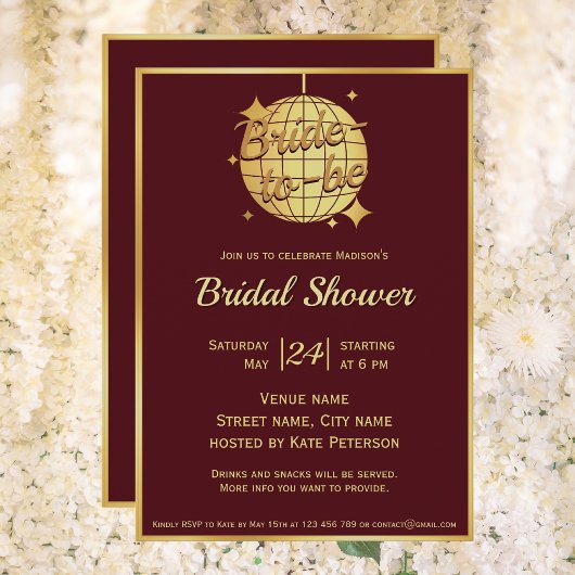 Invitation Burgundy rouge or disco balle nuptiale